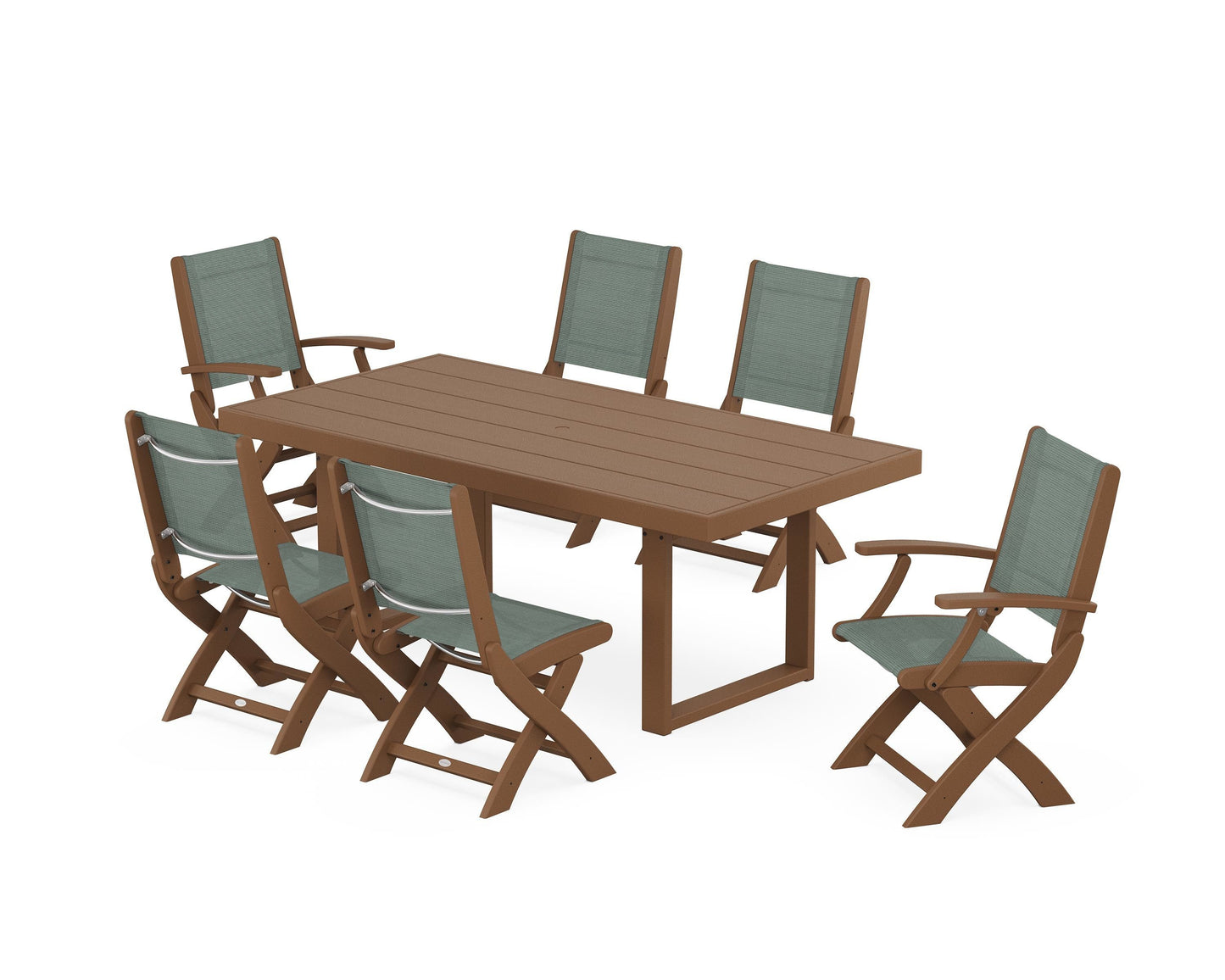 Coastal Folding Chair 7-Piece Dining Set with Trestle Legs