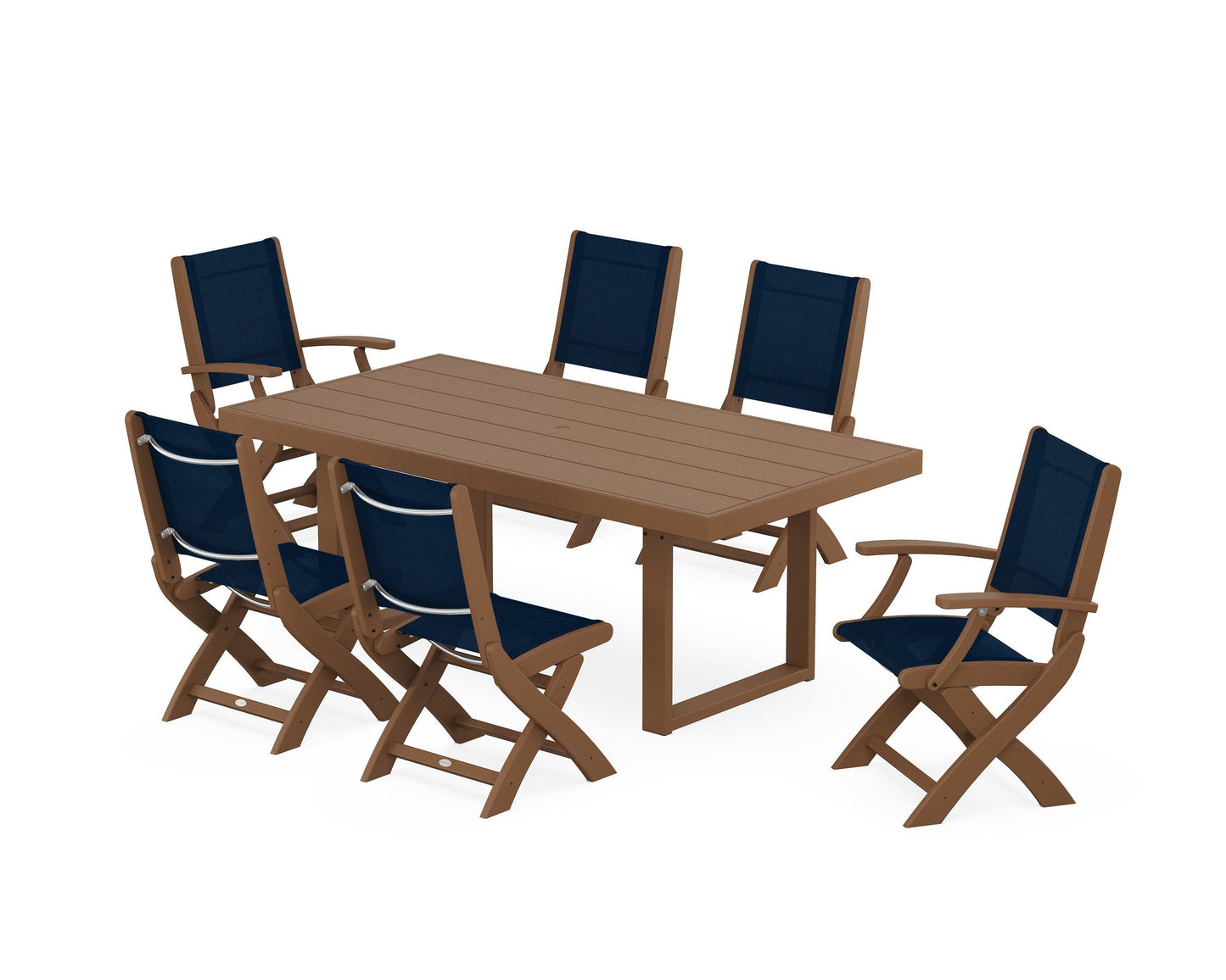 Coastal Folding Chair 7-Piece Dining Set with Trestle Legs