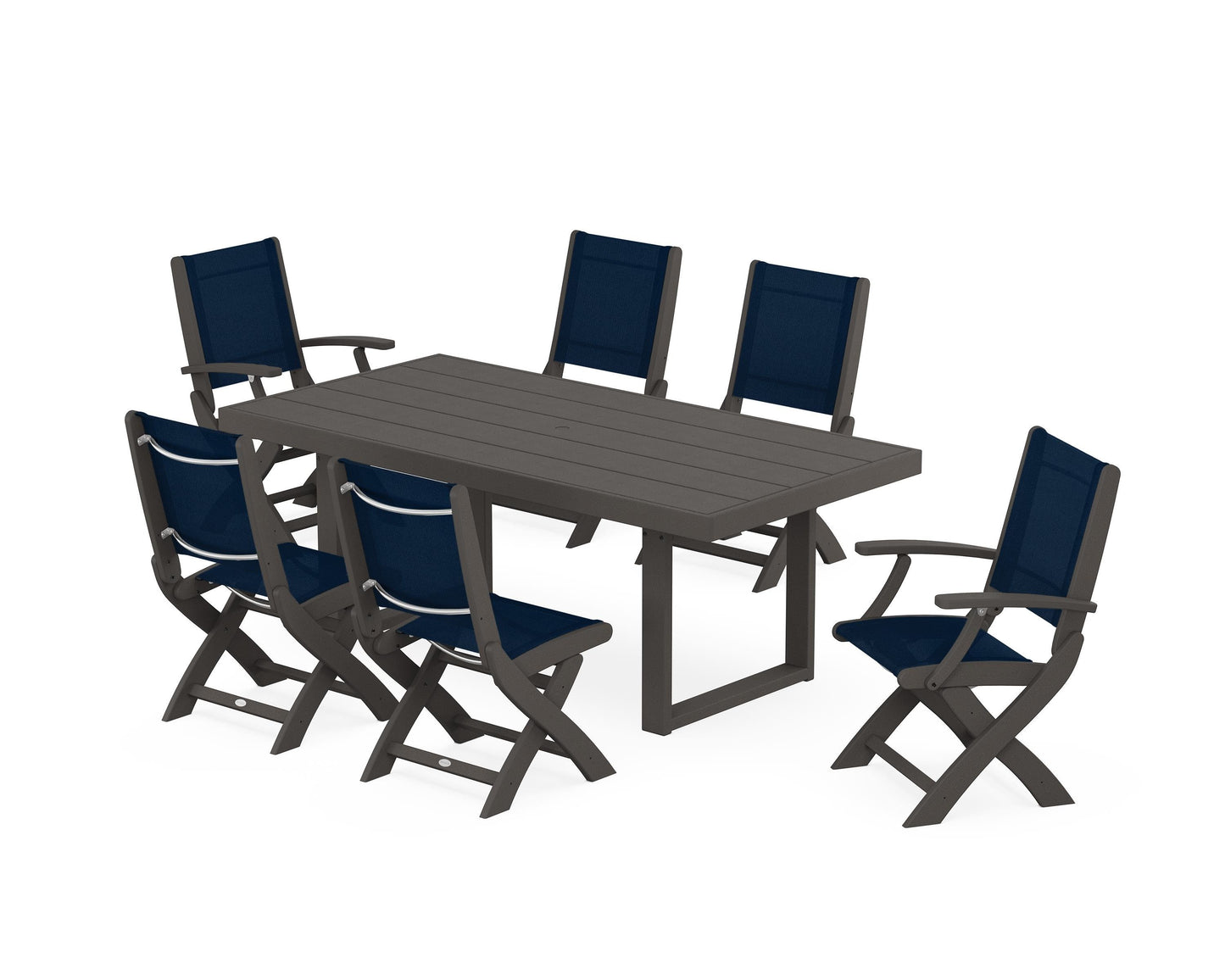 Coastal Folding Chair 7-Piece Dining Set with Trestle Legs