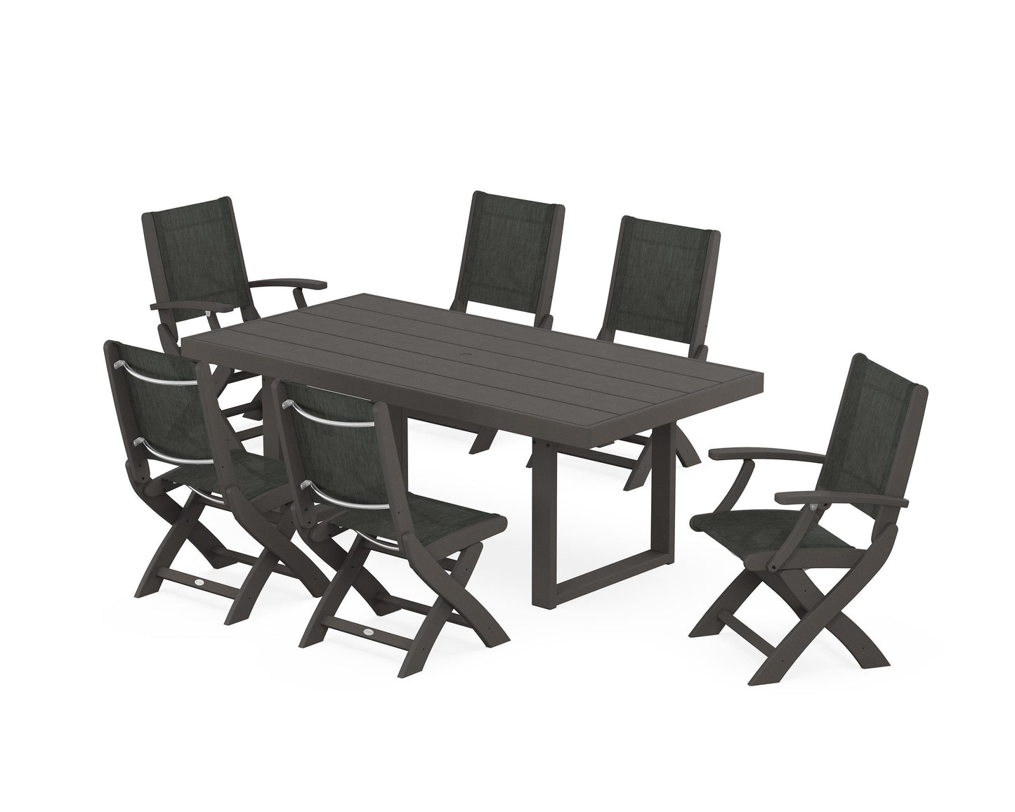 Coastal Folding Chair 7-Piece Dining Set with Trestle Legs