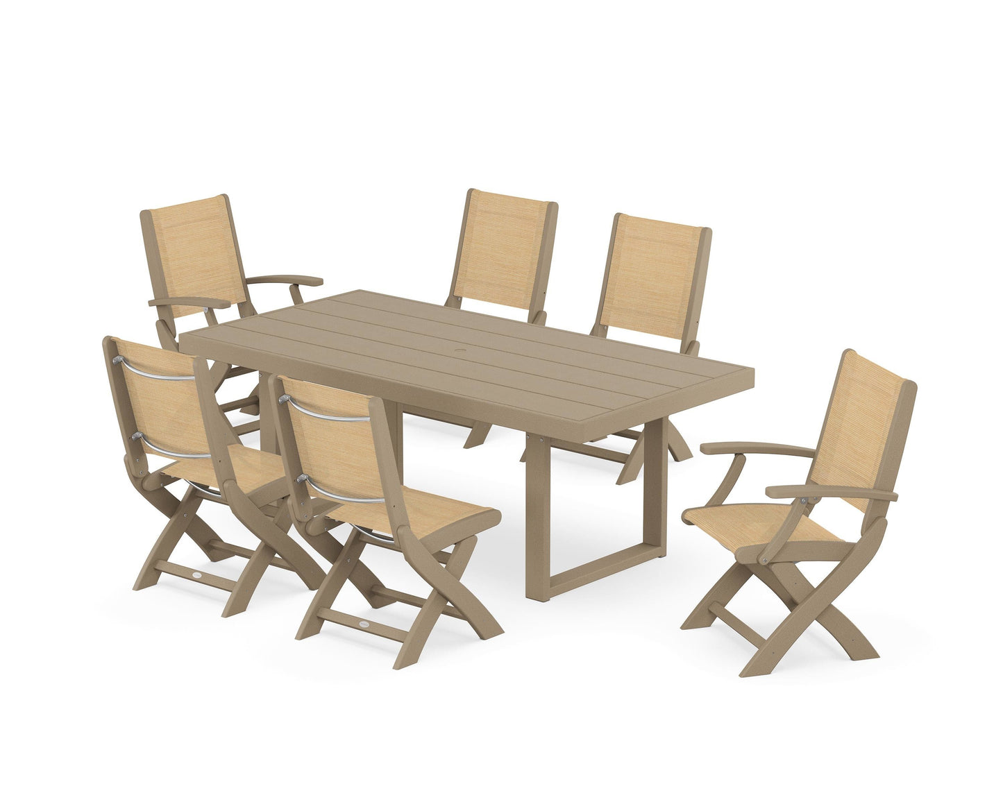 Coastal Folding Chair 7-Piece Dining Set with Trestle Legs