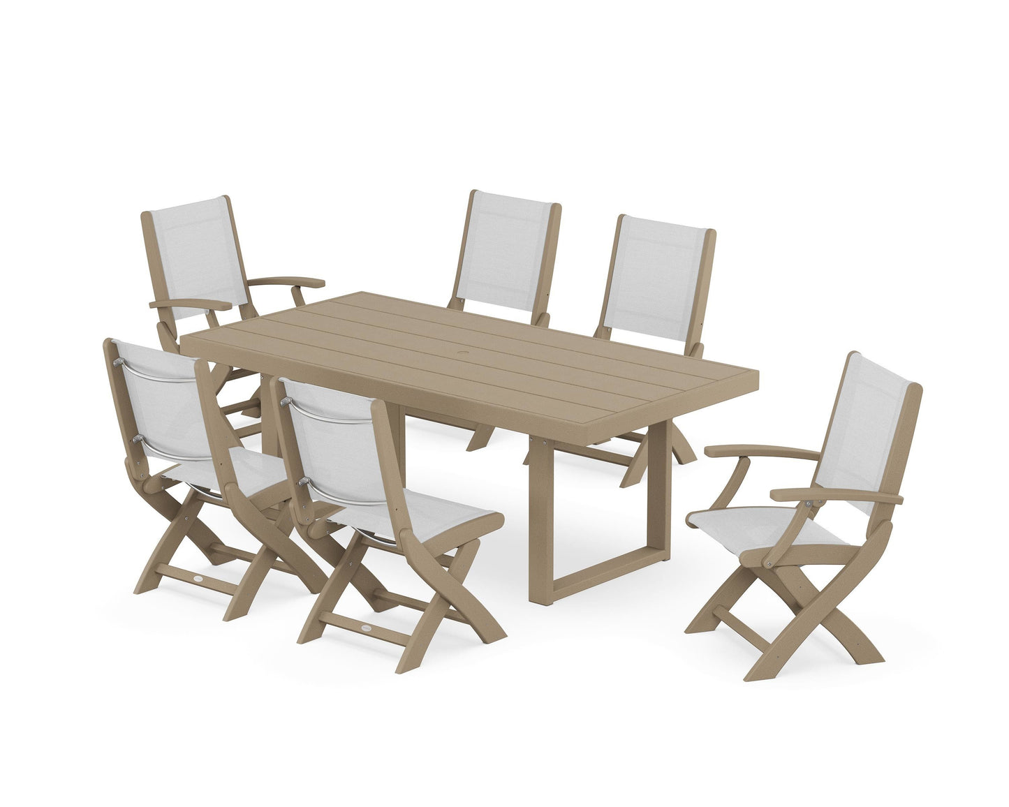 Coastal Folding Chair 7-Piece Dining Set with Trestle Legs