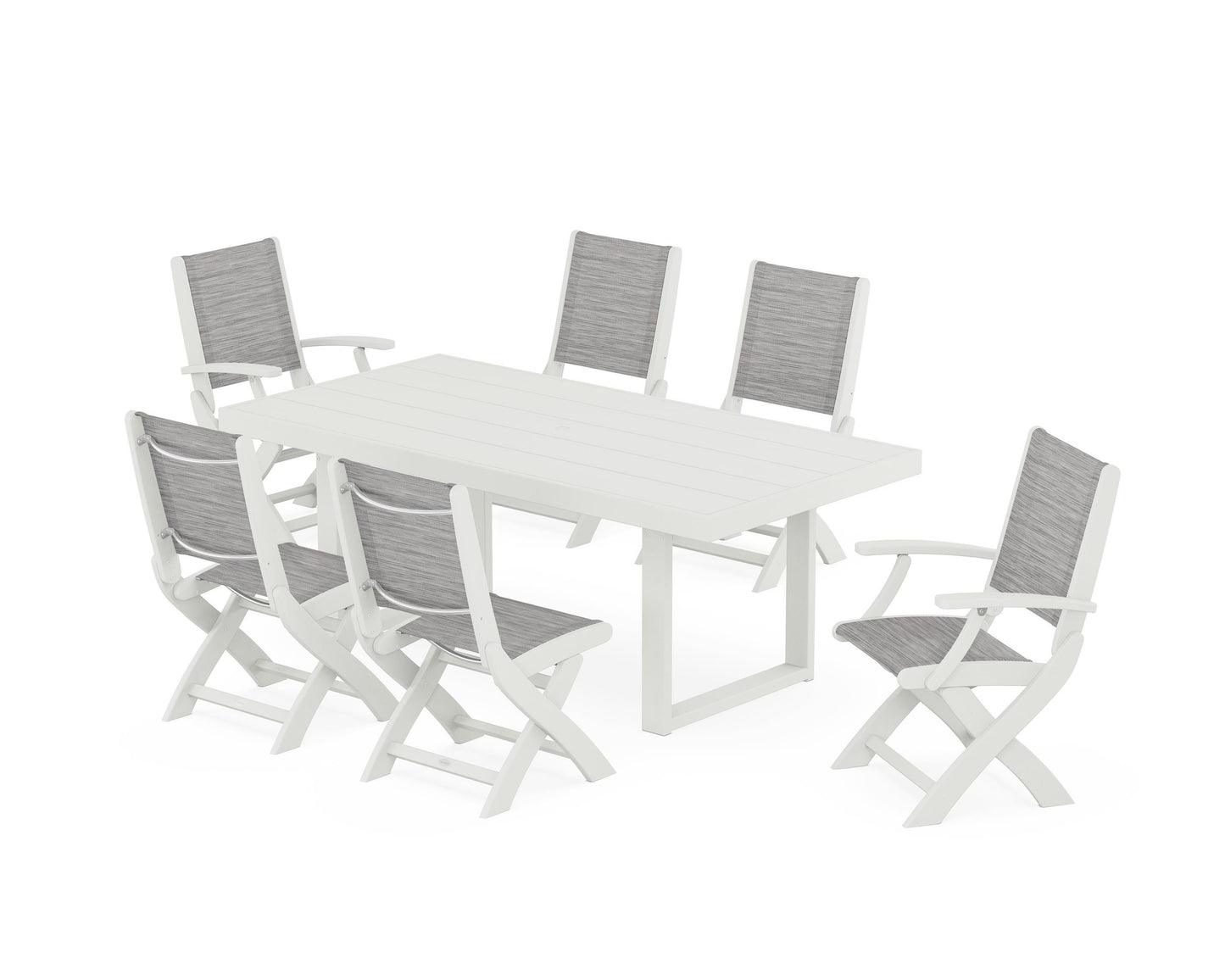 Coastal Folding Chair 7-Piece Dining Set with Trestle Legs