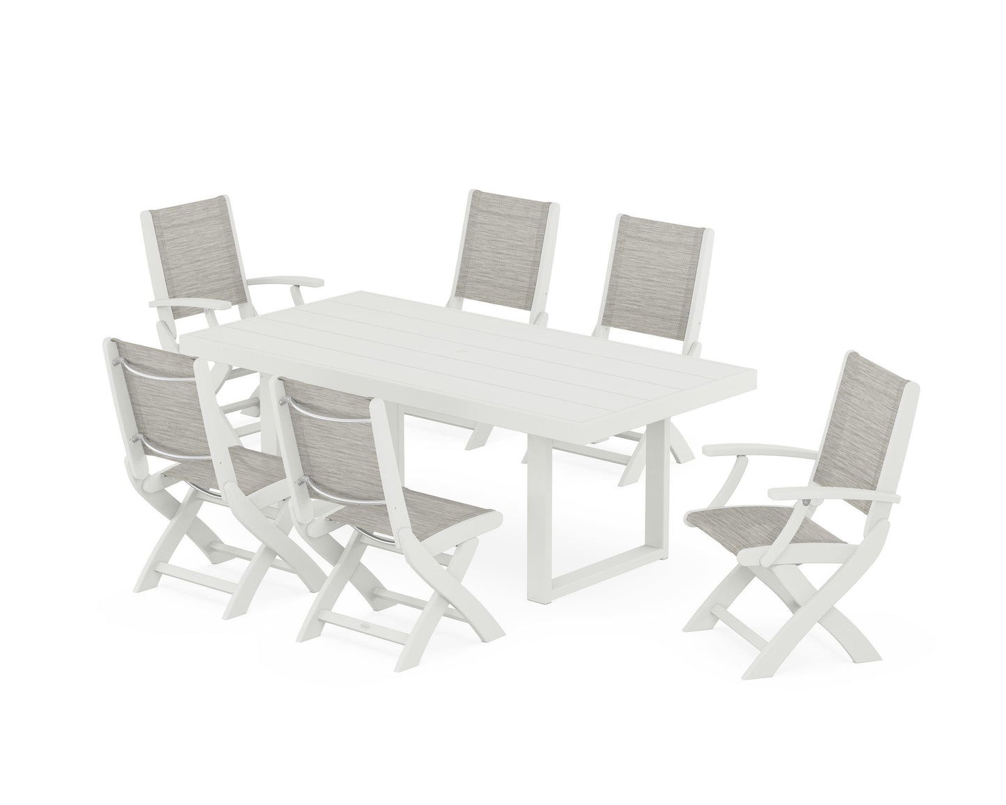 Coastal Folding Chair 7-Piece Dining Set with Trestle Legs