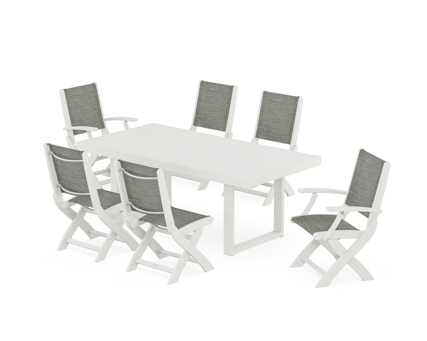 Coastal Folding Chair 7-Piece Dining Set with Trestle Legs