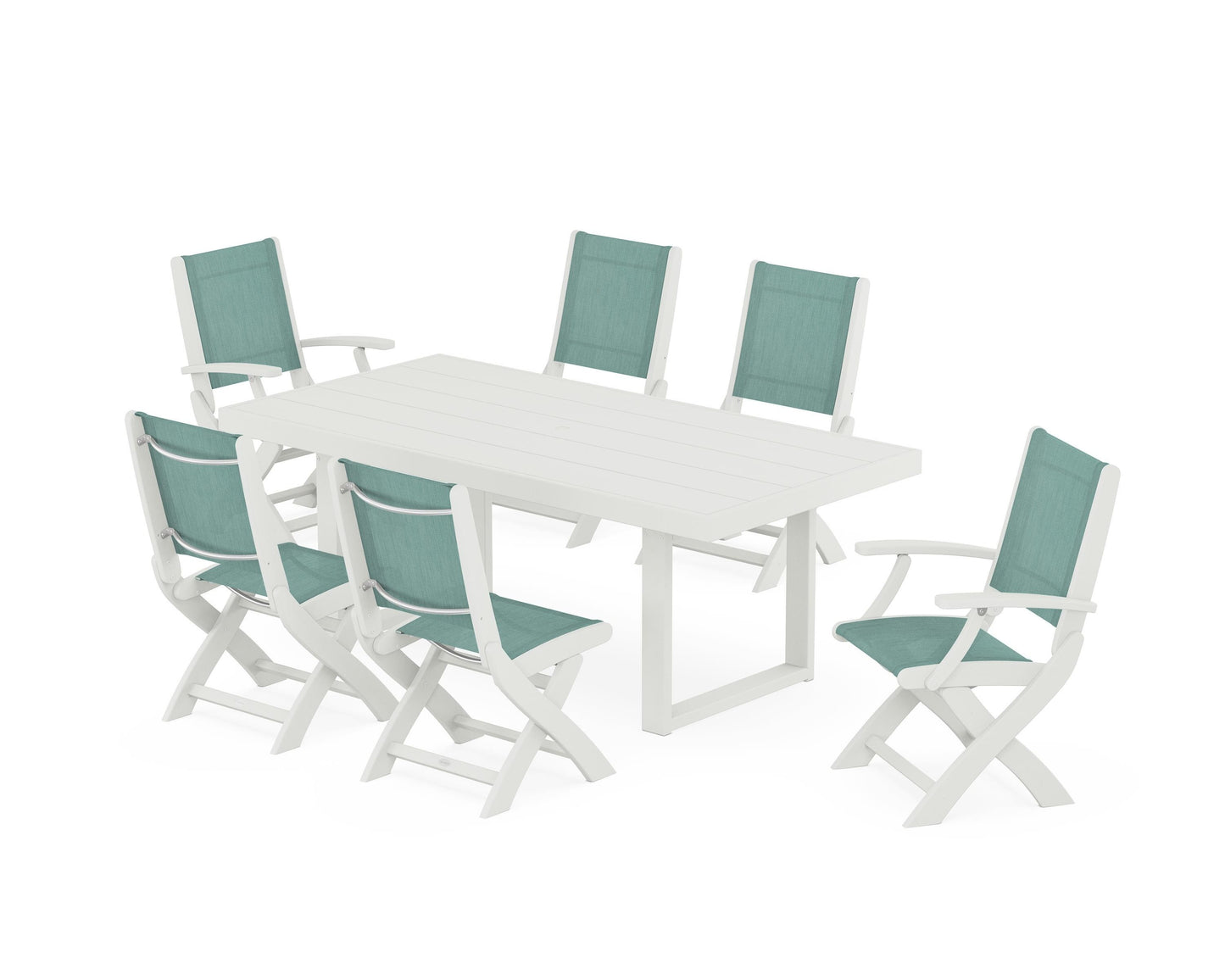 Coastal Folding Chair 7-Piece Dining Set with Trestle Legs