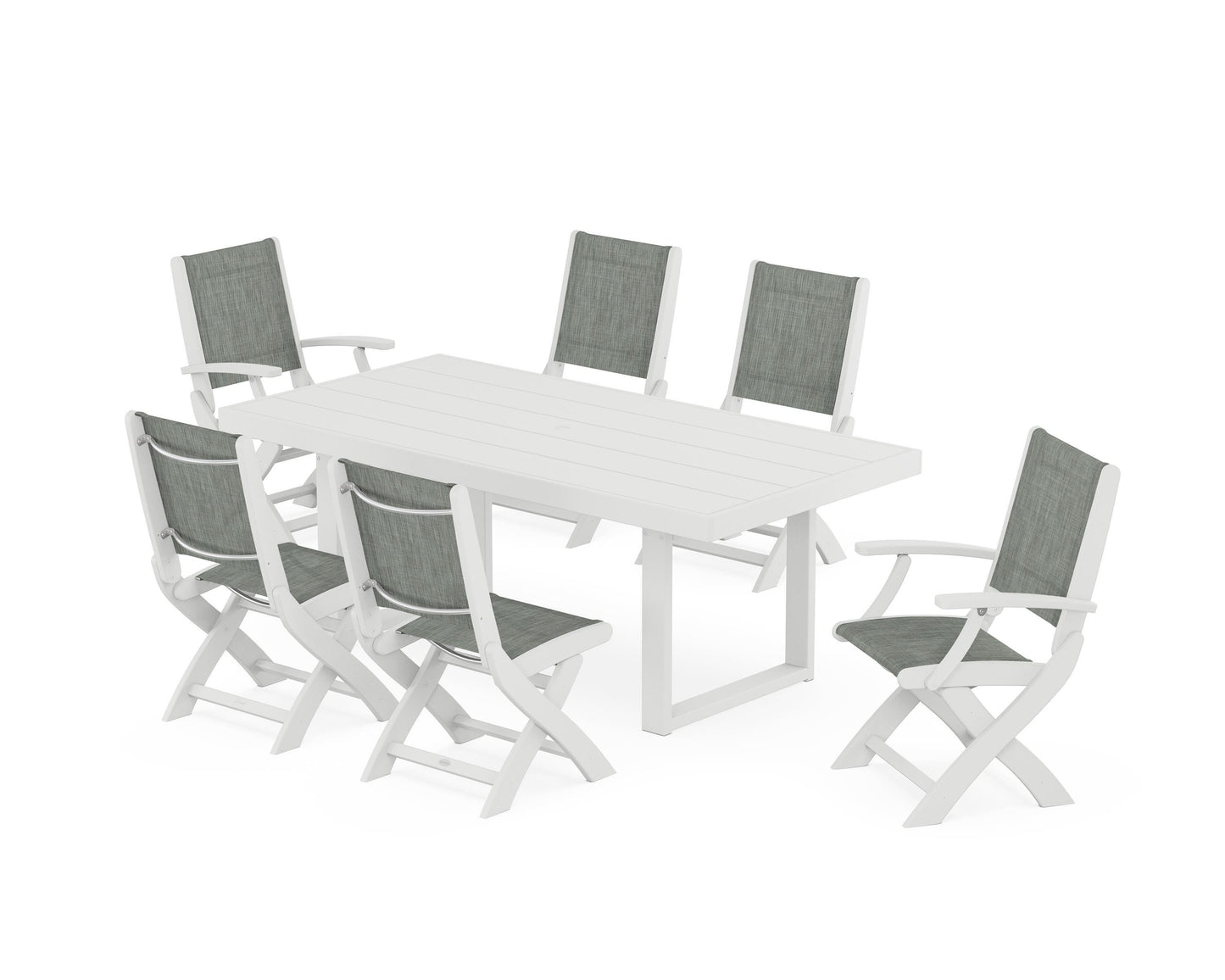 Coastal Folding Chair 7-Piece Dining Set with Trestle Legs