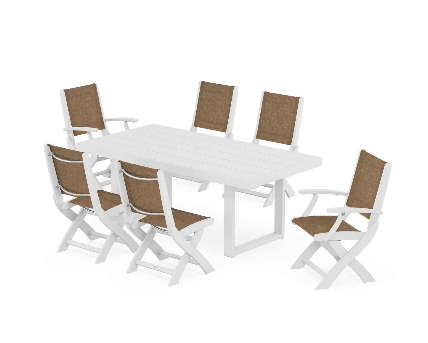 Coastal Folding Chair 7-Piece Dining Set with Trestle Legs