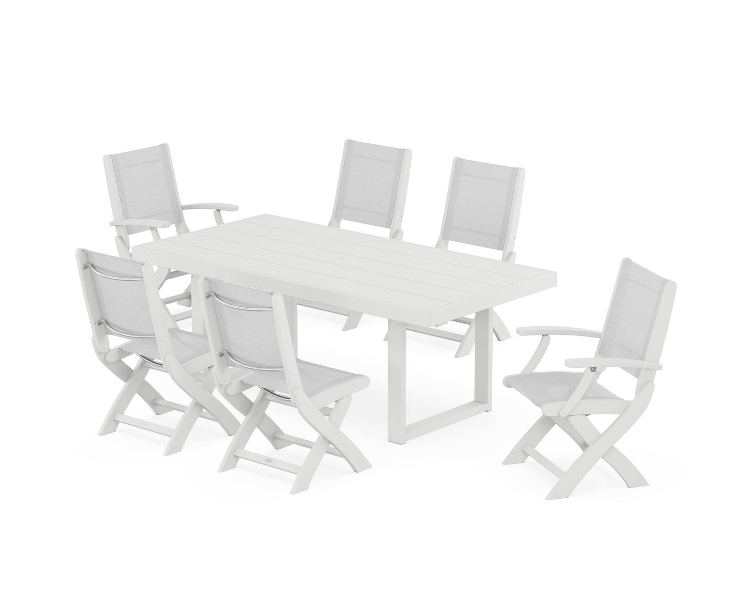 Coastal Folding Chair 7-Piece Dining Set with Trestle Legs