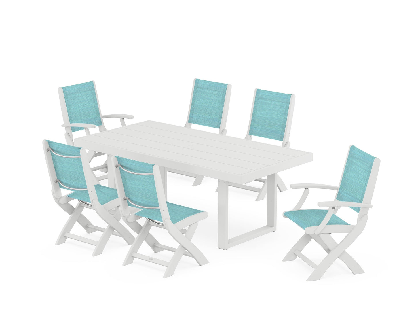 Coastal Folding Chair 7-Piece Dining Set with Trestle Legs