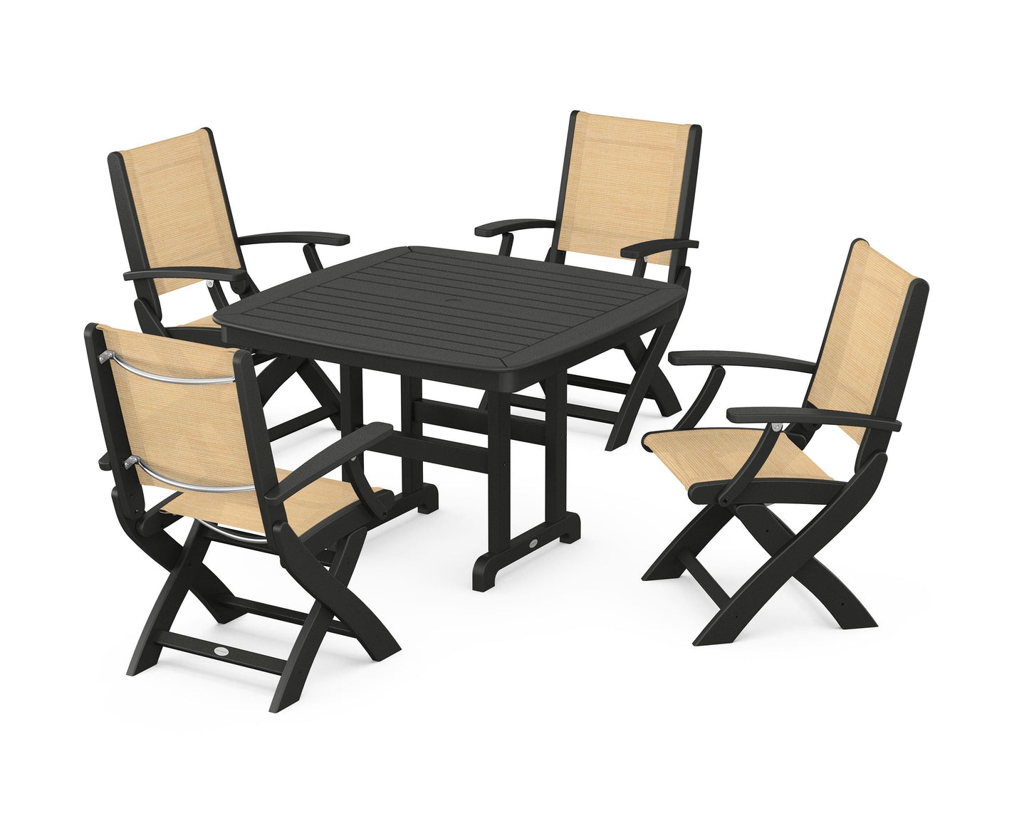 Coastal Folding Chair 5-Piece Dining Set