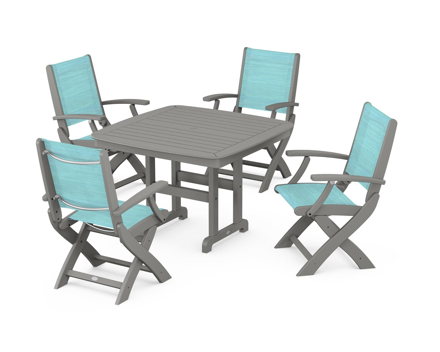 Coastal Folding Chair 5-Piece Dining Set