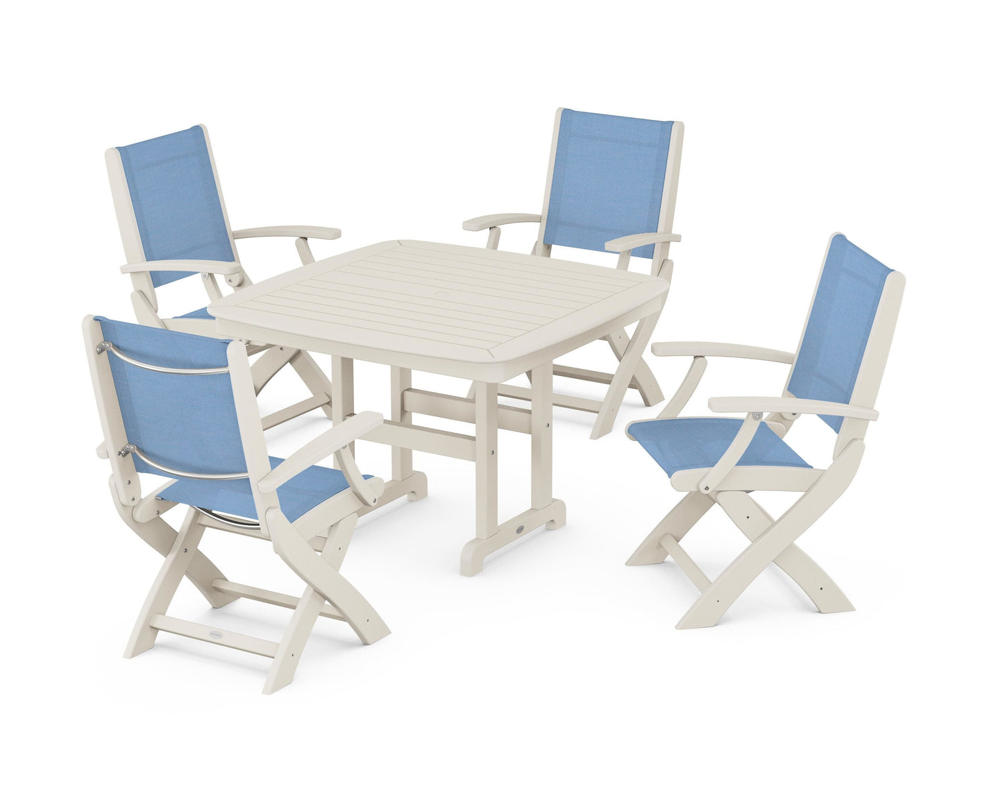 Coastal Folding Chair 5-Piece Dining Set