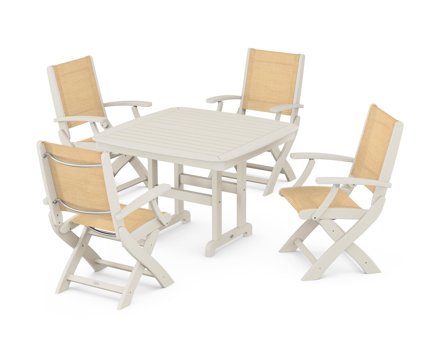 Coastal Folding Chair 5-Piece Dining Set