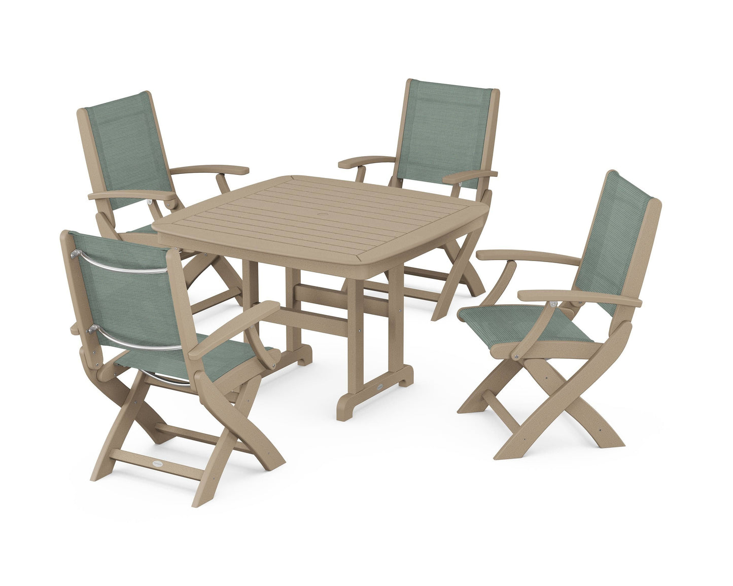 Coastal Folding Chair 5-Piece Dining Set