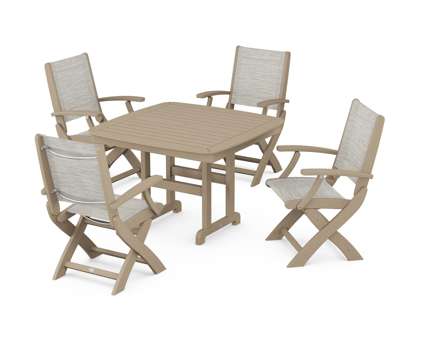 Coastal Folding Chair 5-Piece Dining Set