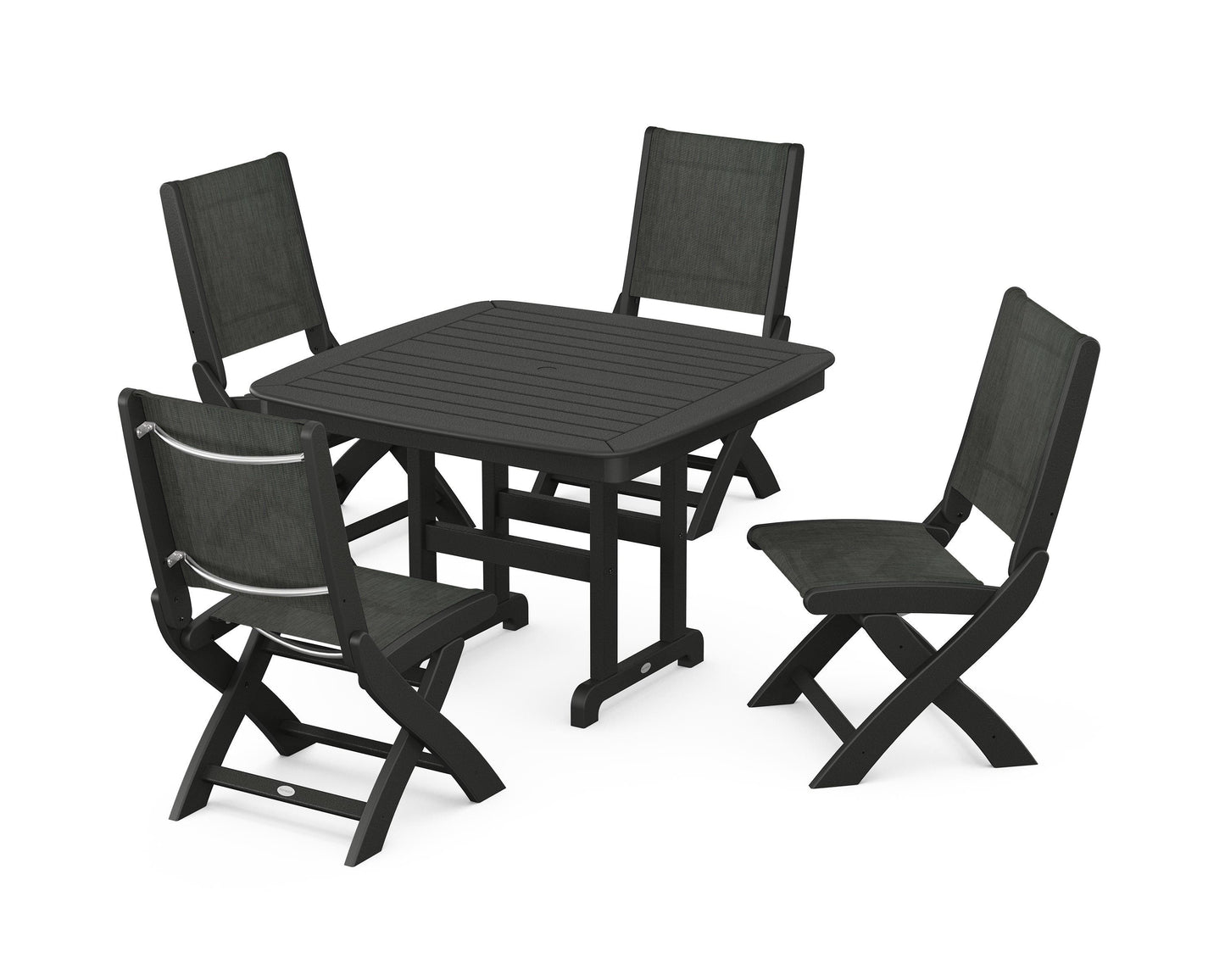 Coastal Folding Side Chair 5-Piece Dining Set