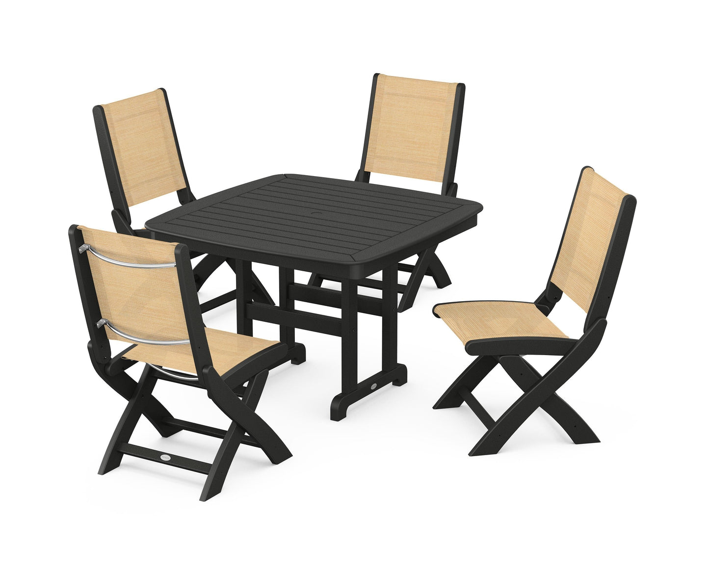 Coastal Folding Side Chair 5-Piece Dining Set