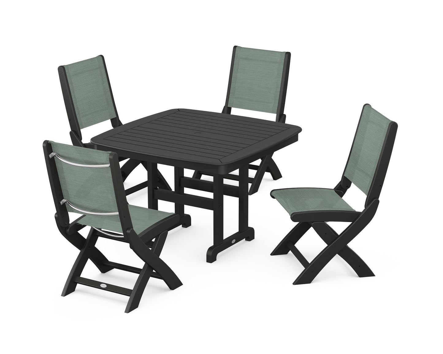 Coastal Folding Side Chair 5-Piece Dining Set