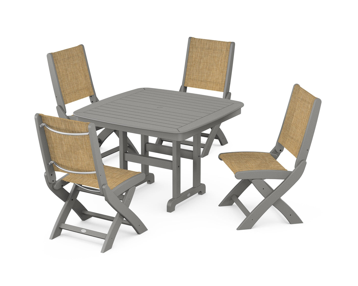 Coastal Folding Side Chair 5-Piece Dining Set