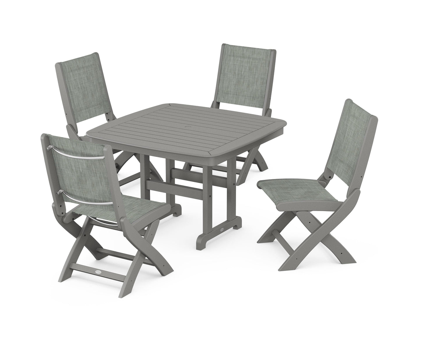 Coastal Folding Side Chair 5-Piece Dining Set