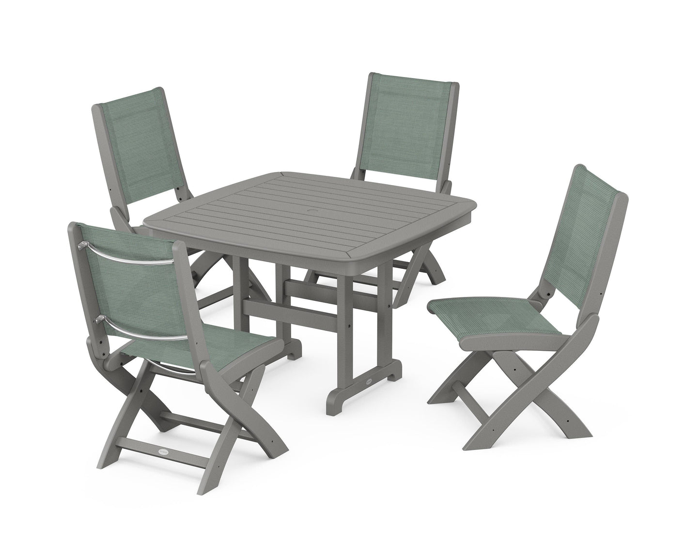 Coastal Folding Side Chair 5-Piece Dining Set