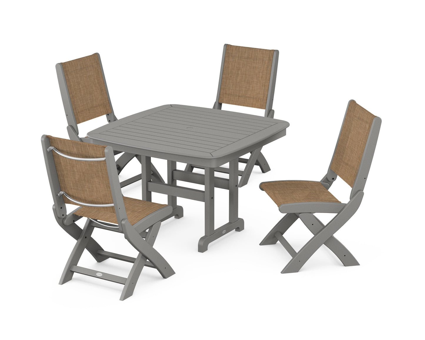 Coastal Folding Side Chair 5-Piece Dining Set