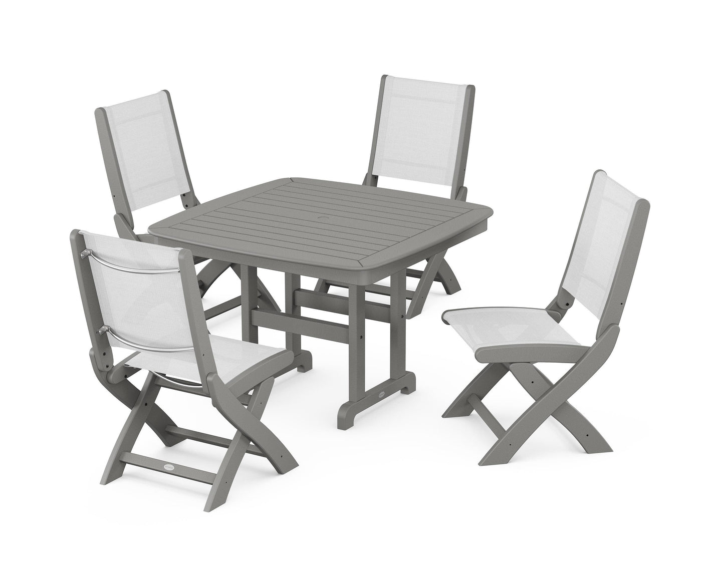 Coastal Folding Side Chair 5-Piece Dining Set