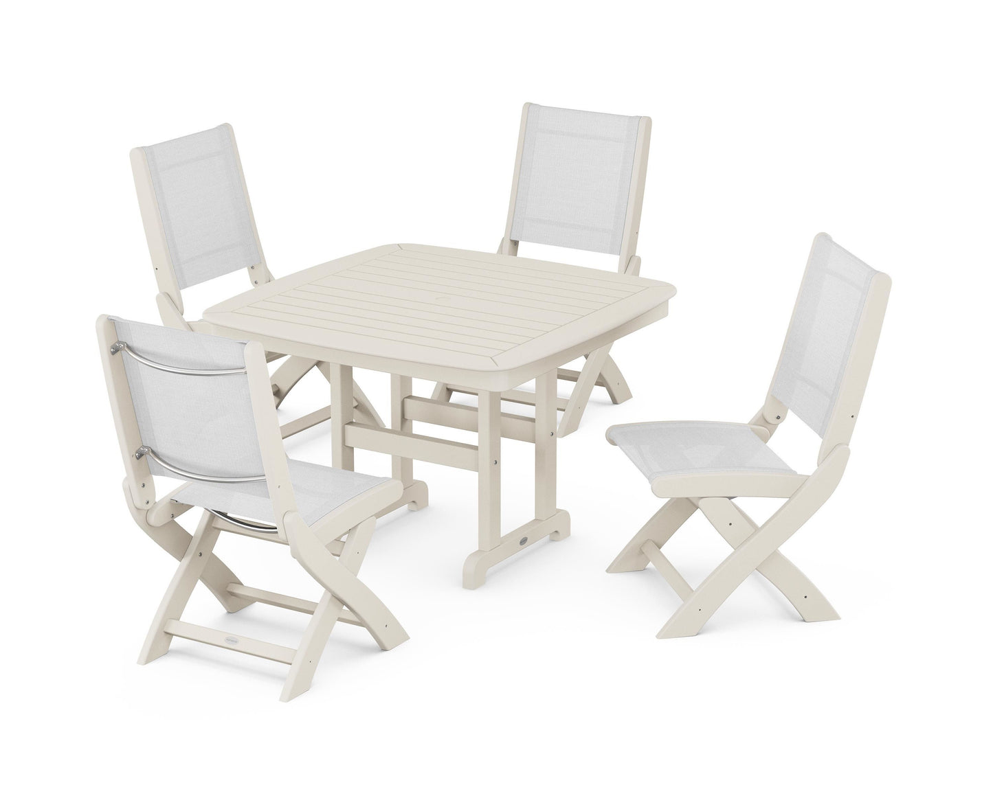 Coastal Folding Side Chair 5-Piece Dining Set