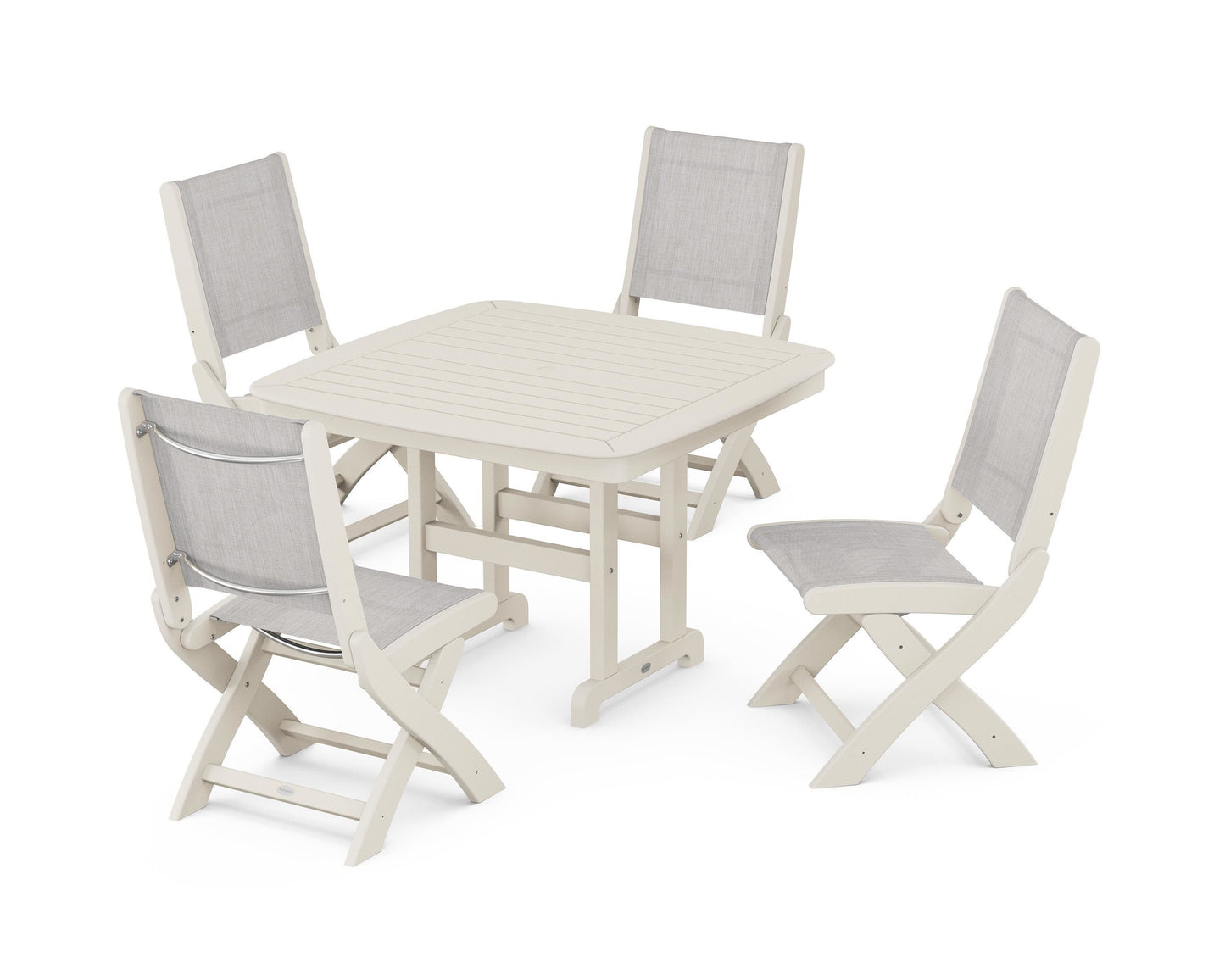 Coastal Folding Side Chair 5-Piece Dining Set