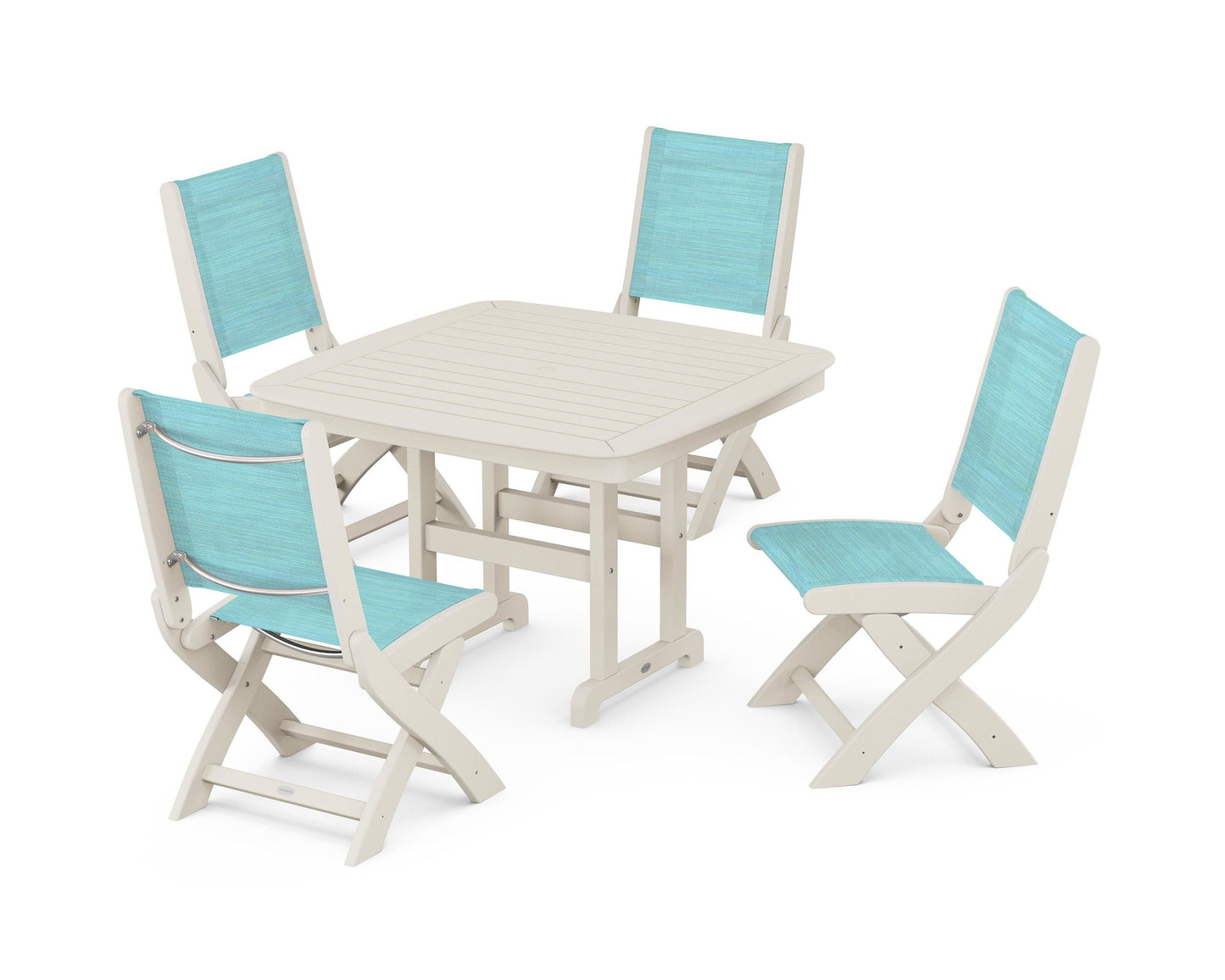 Coastal Folding Side Chair 5-Piece Dining Set