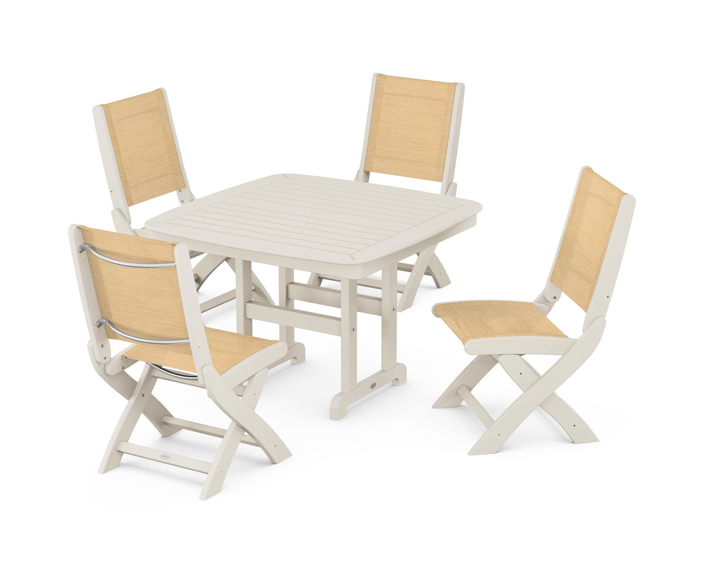 Coastal Folding Side Chair 5-Piece Dining Set