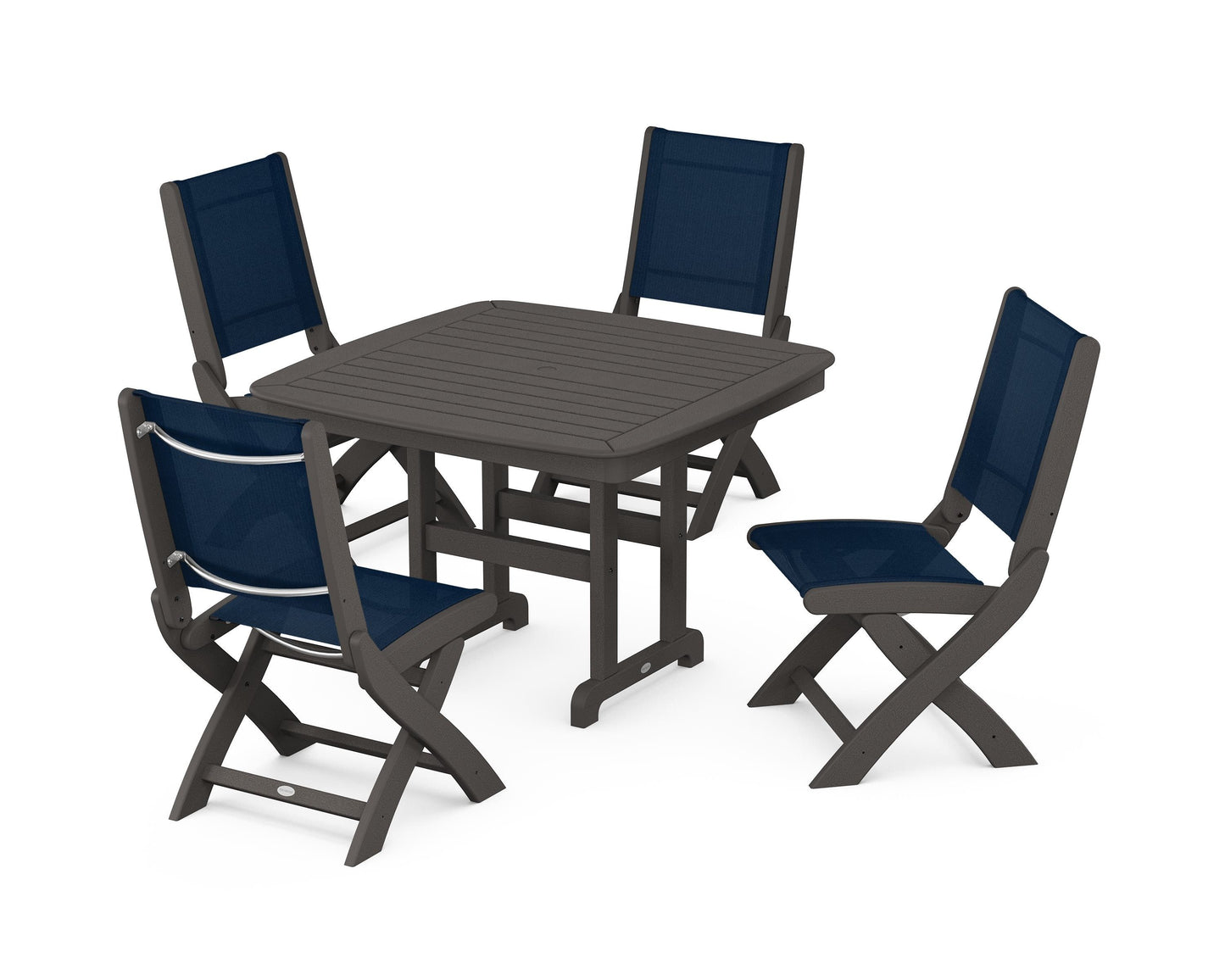 Coastal Folding Side Chair 5-Piece Dining Set