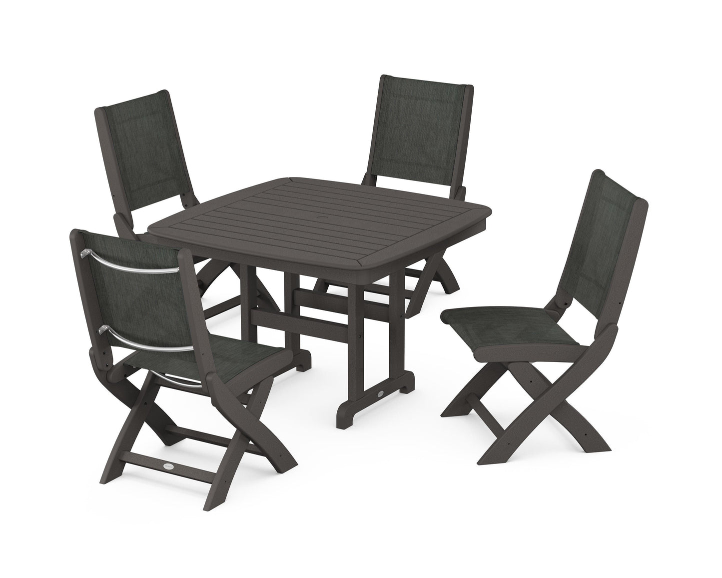 Coastal Folding Side Chair 5-Piece Dining Set