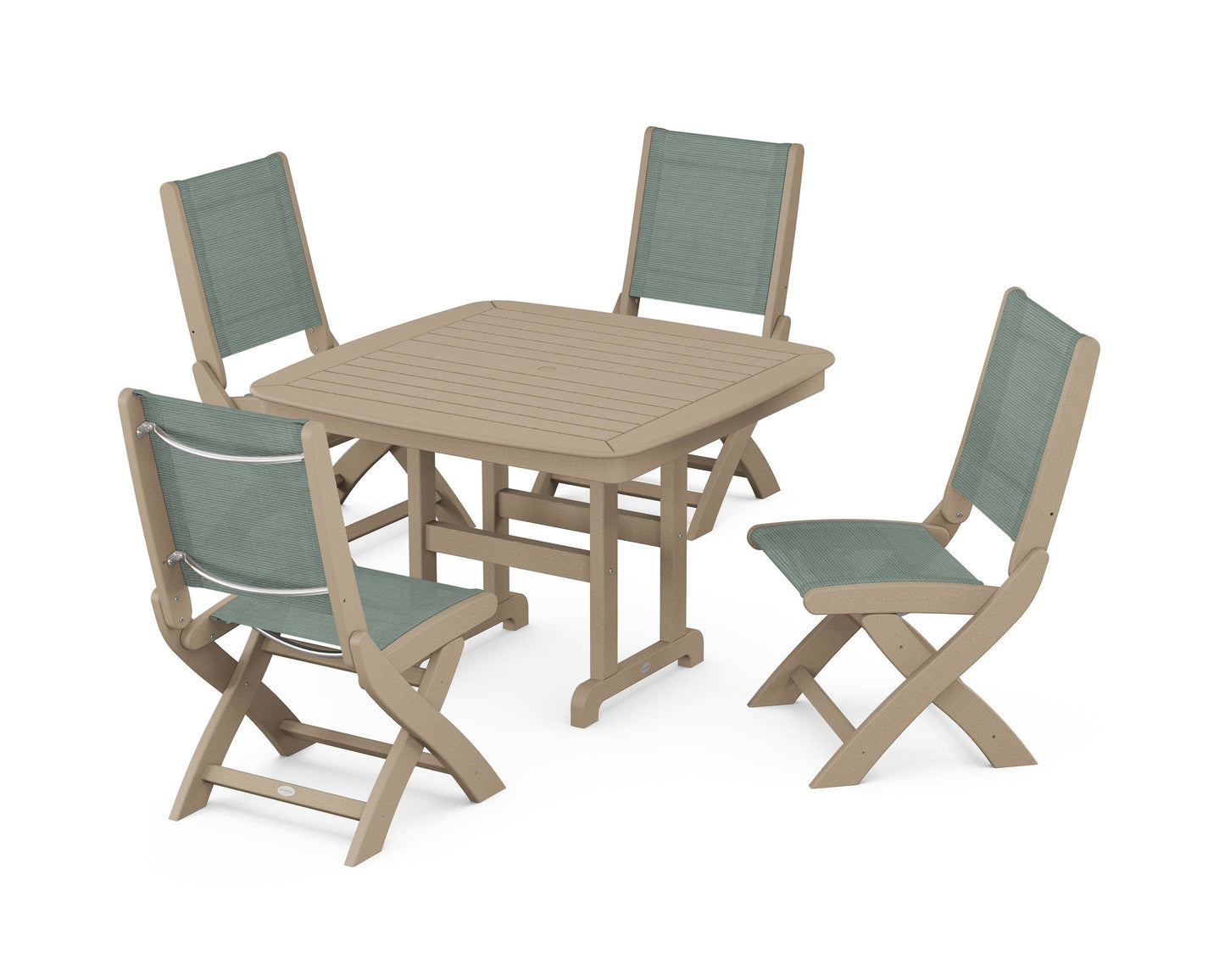 Coastal Folding Side Chair 5-Piece Dining Set