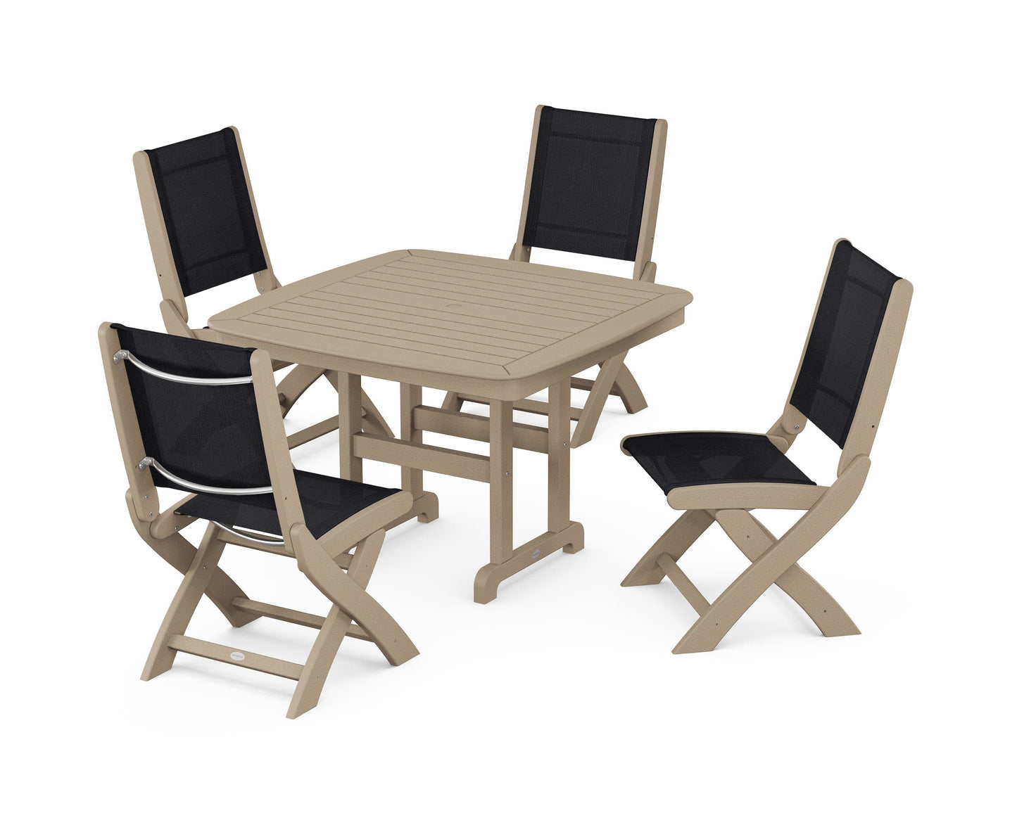 Coastal Folding Side Chair 5-Piece Dining Set