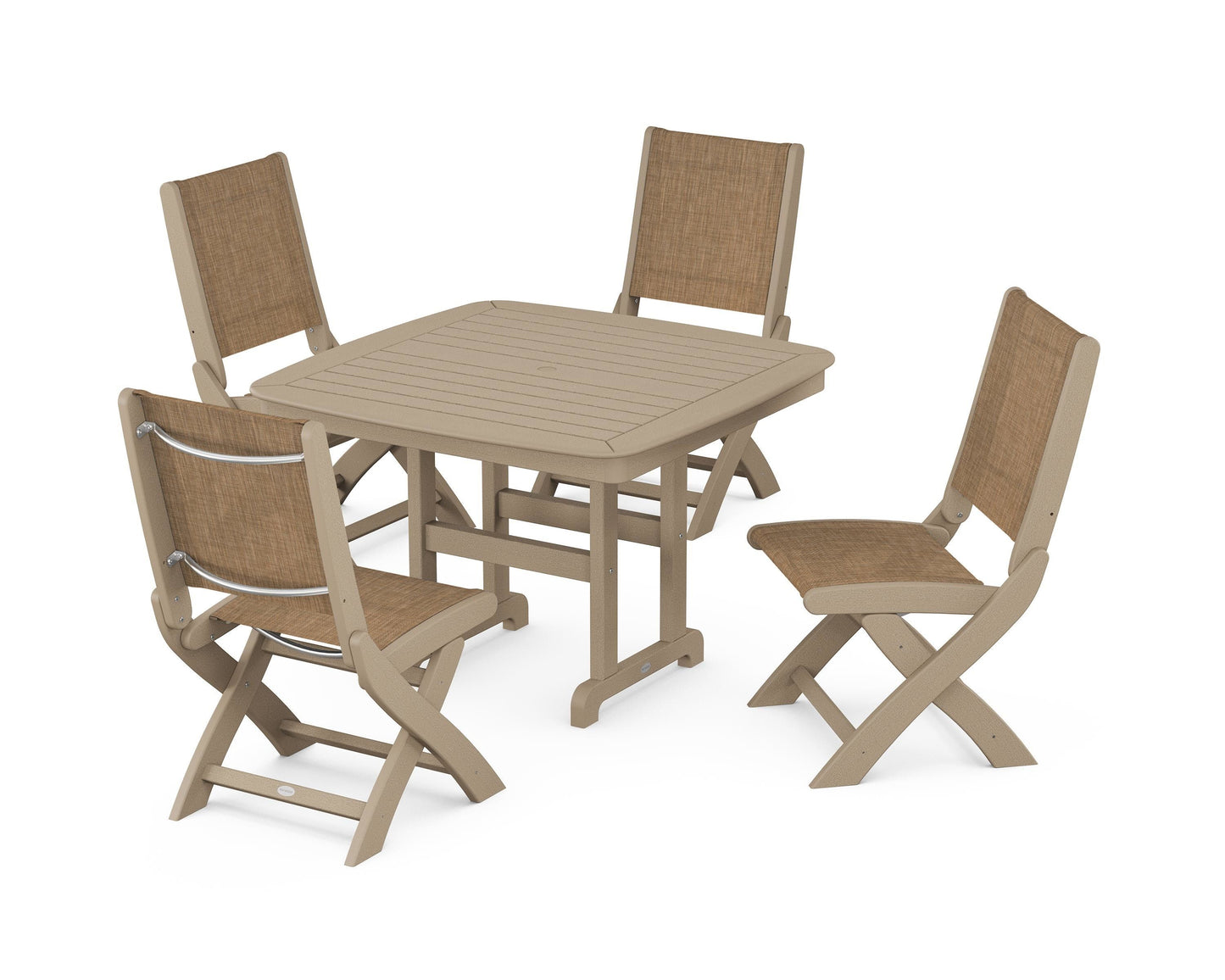 Coastal Folding Side Chair 5-Piece Dining Set