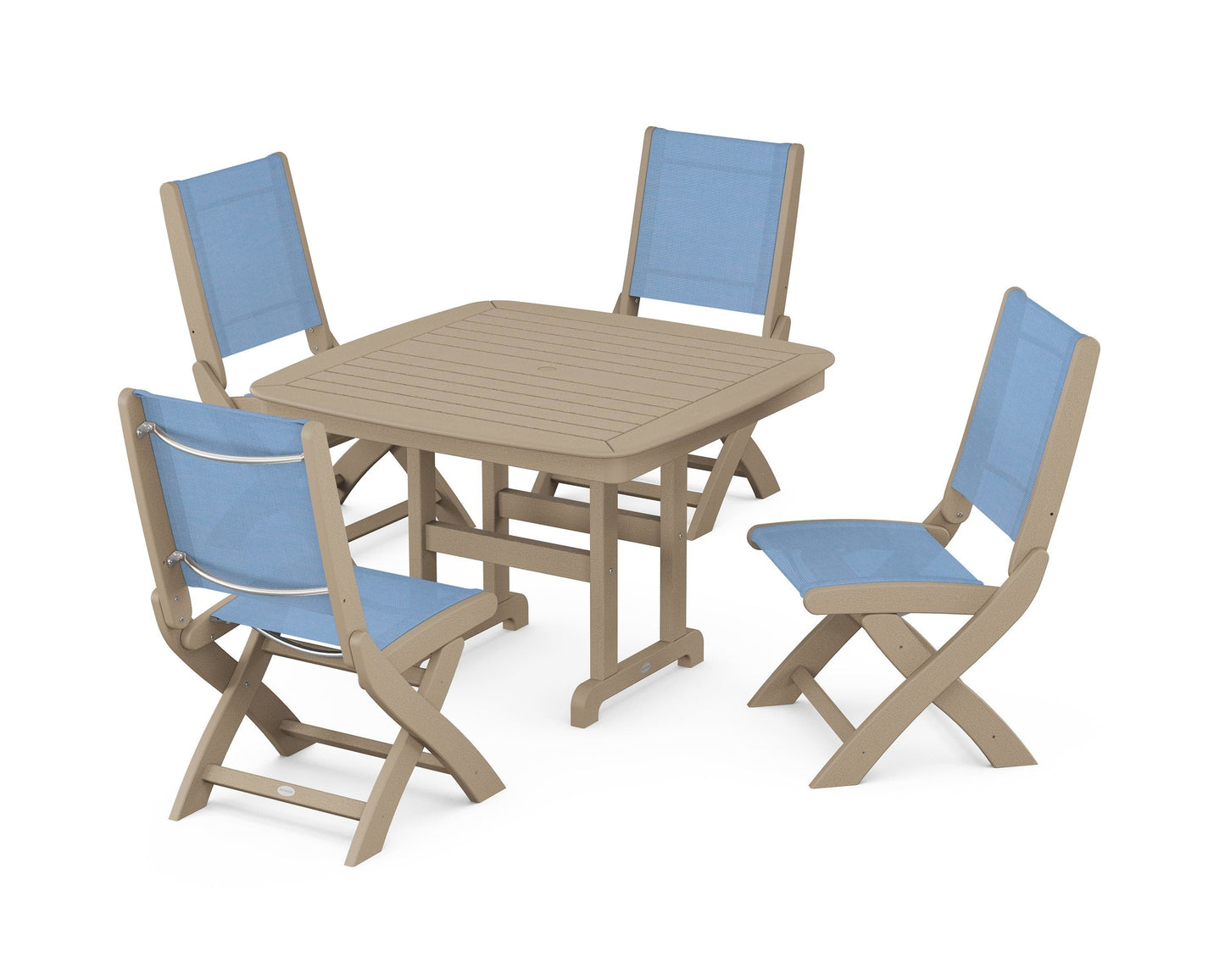 Coastal Folding Side Chair 5-Piece Dining Set