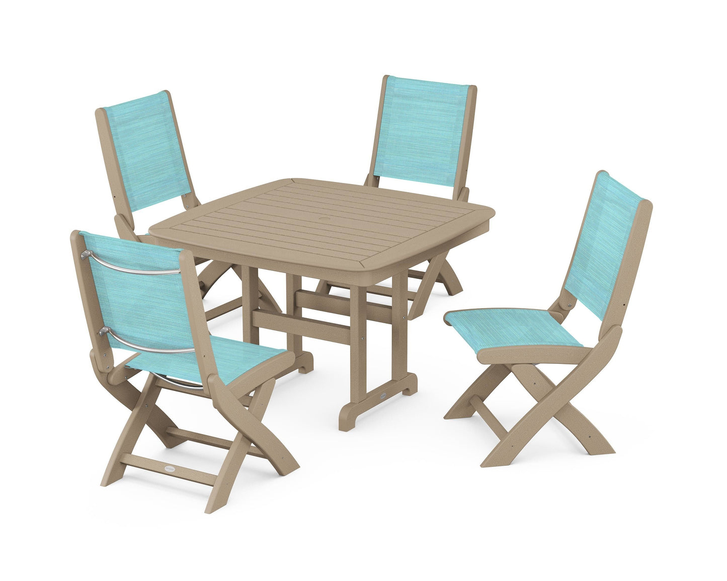 Coastal Folding Side Chair 5-Piece Dining Set