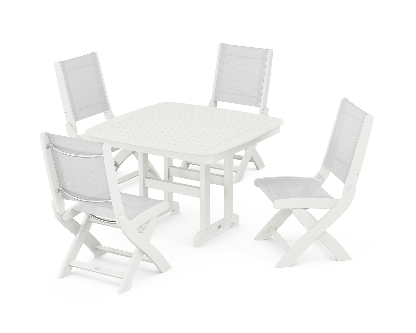 Coastal Folding Side Chair 5-Piece Dining Set