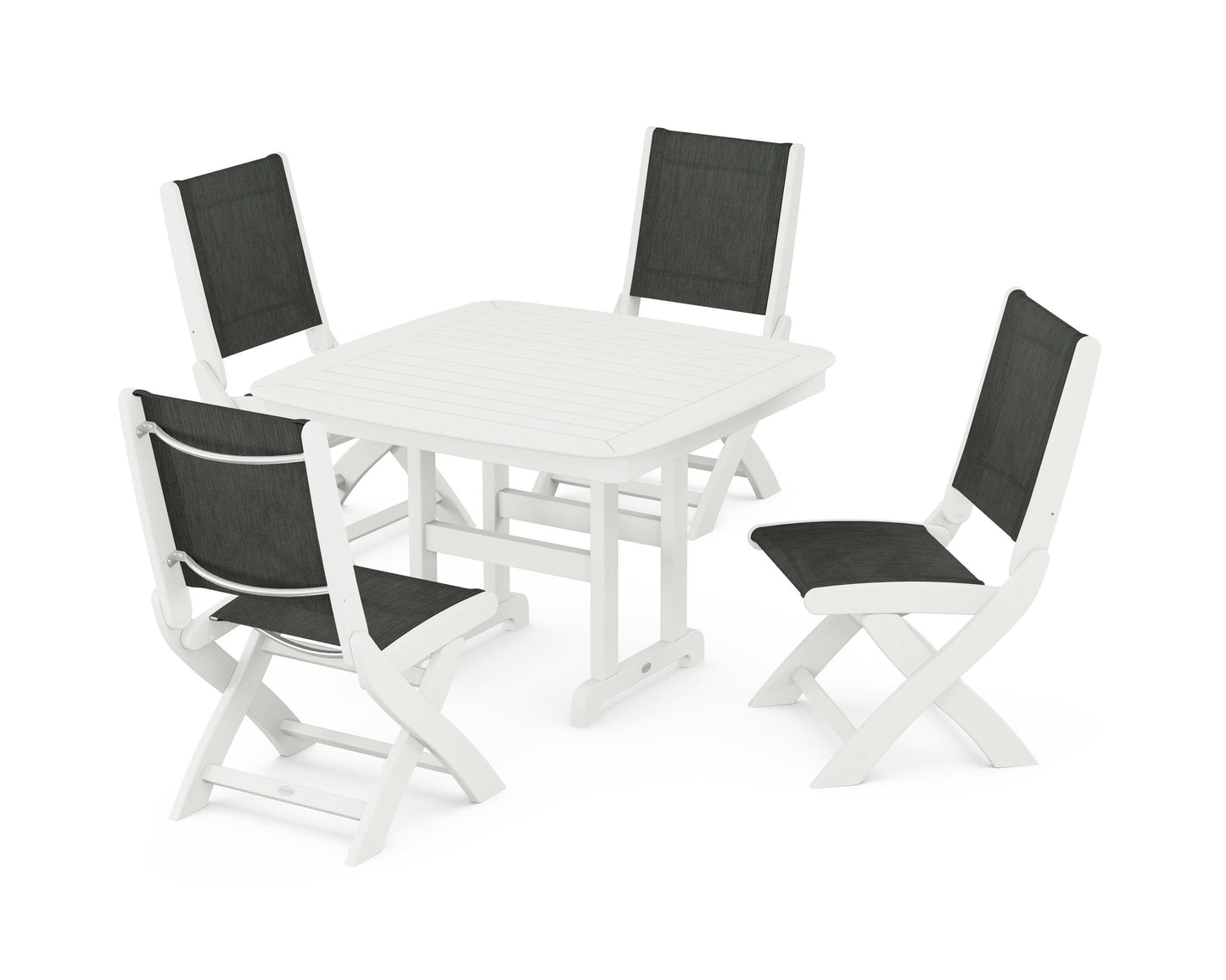 Coastal Folding Side Chair 5-Piece Dining Set