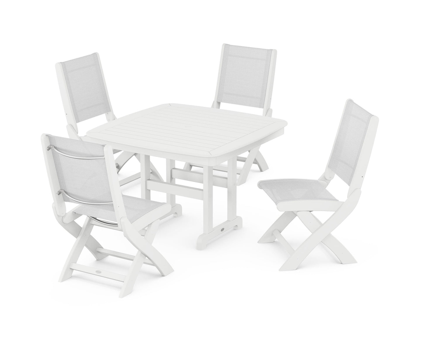 Coastal Folding Side Chair 5-Piece Dining Set