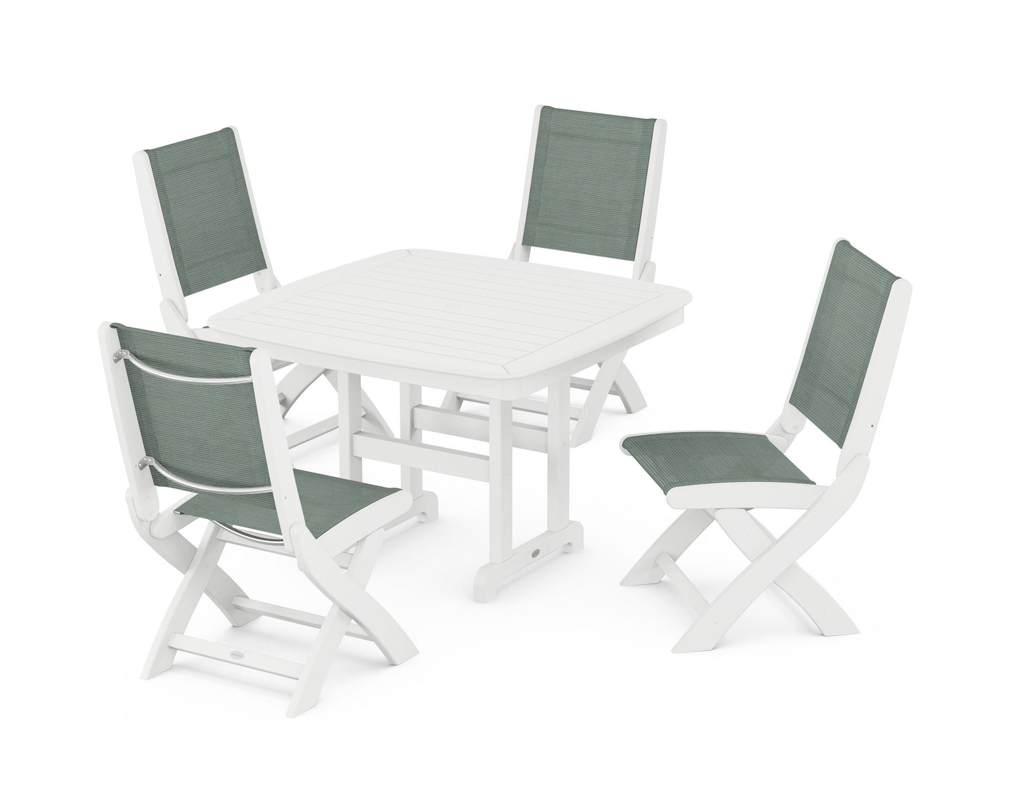 Coastal Folding Side Chair 5-Piece Dining Set