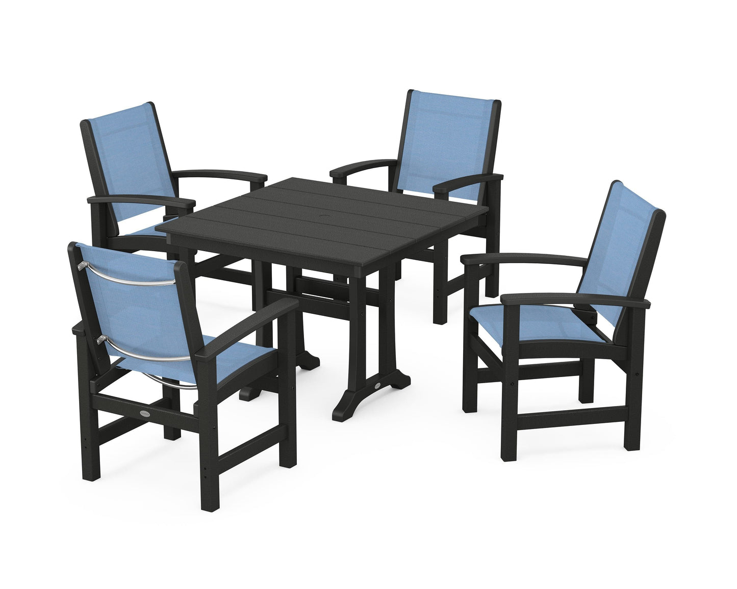 Coastal 5-Piece Farmhouse Dining Set With Trestle Legs