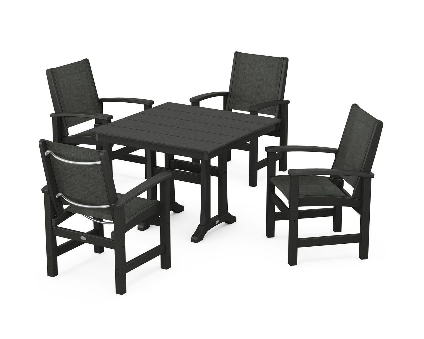 Coastal 5-Piece Farmhouse Dining Set With Trestle Legs