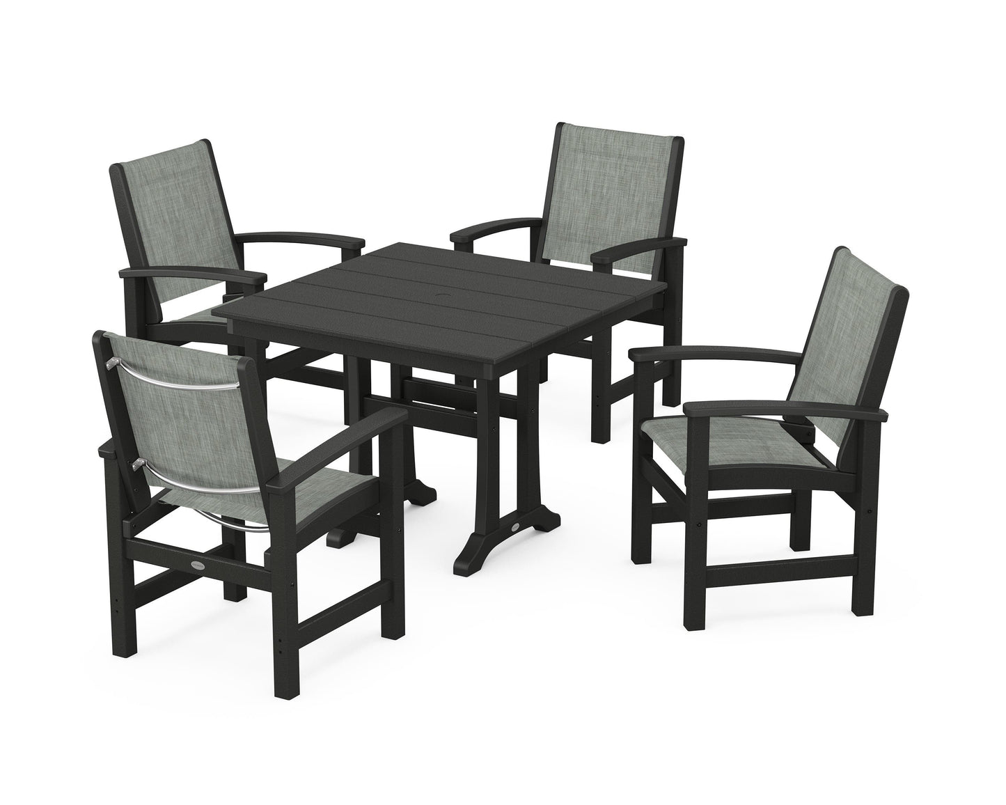 Coastal 5-Piece Farmhouse Dining Set With Trestle Legs