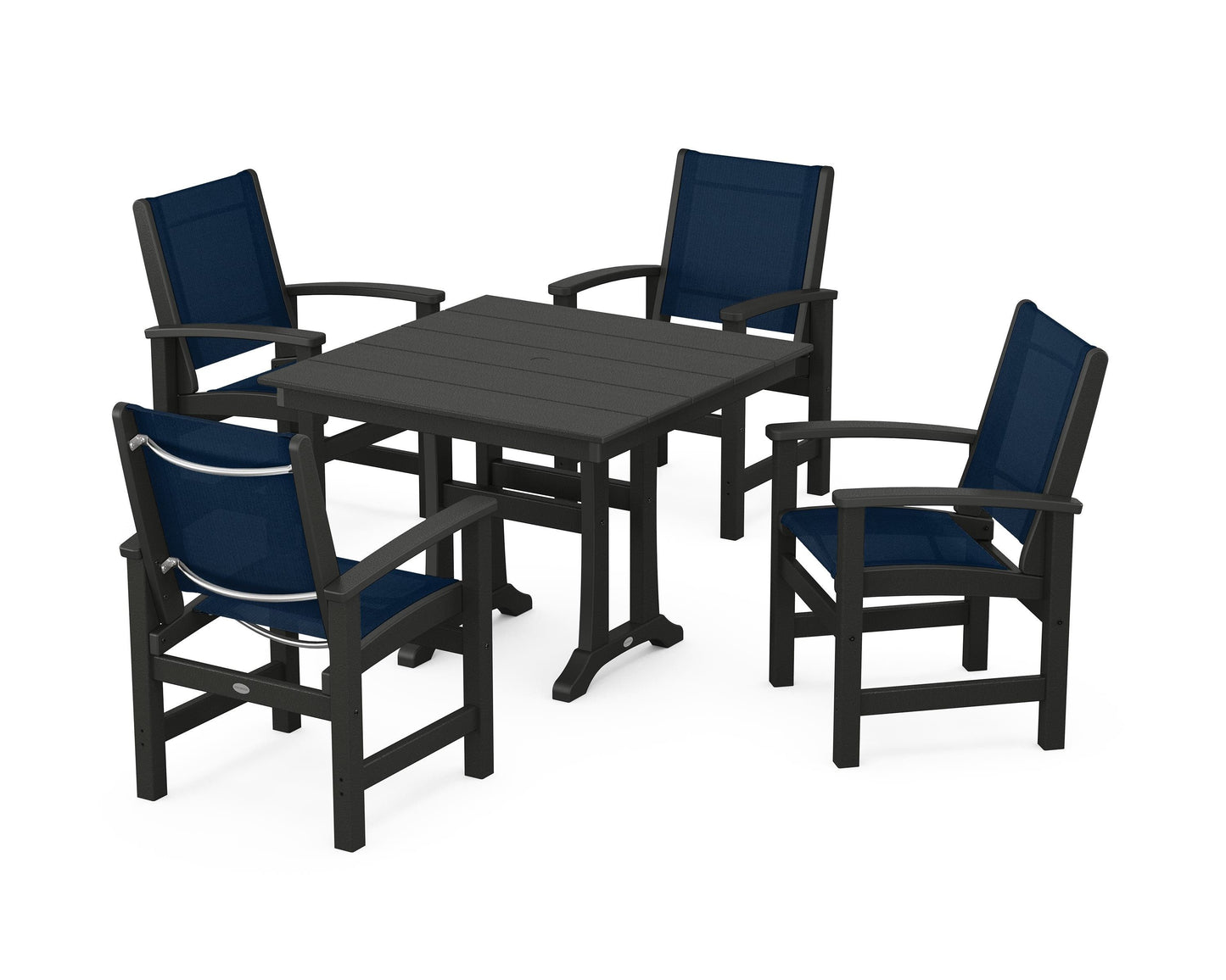 Coastal 5-Piece Farmhouse Dining Set With Trestle Legs