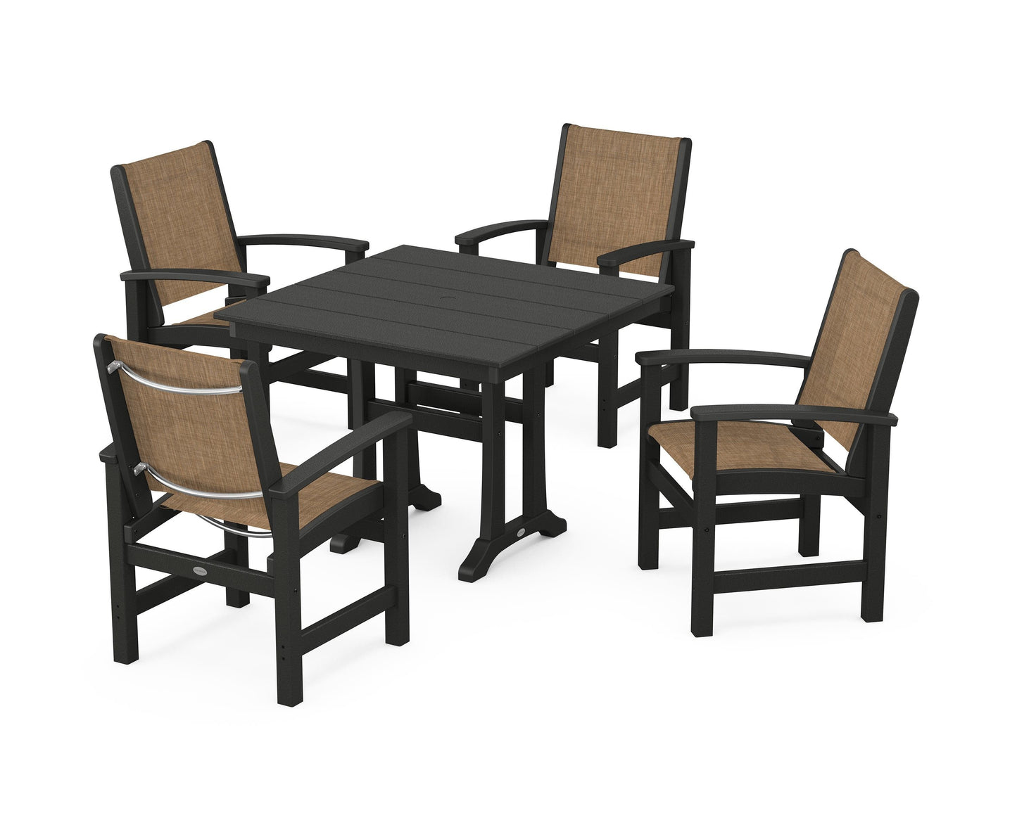 Coastal 5-Piece Farmhouse Dining Set With Trestle Legs