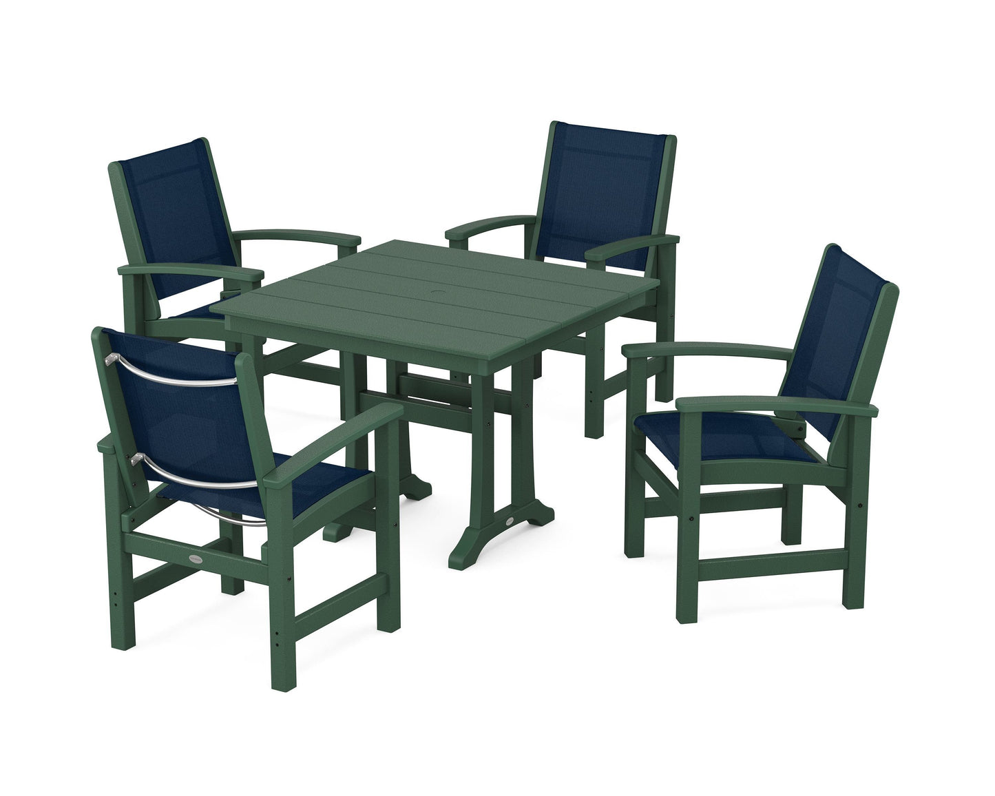 Coastal 5-Piece Farmhouse Dining Set With Trestle Legs