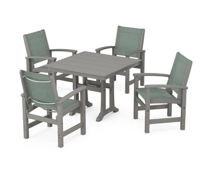 Coastal 5-Piece Farmhouse Dining Set With Trestle Legs